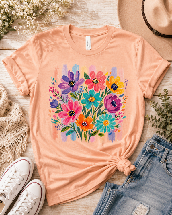 Colorful painted wildflower bouquet graphic tee - The Sassy Saddle