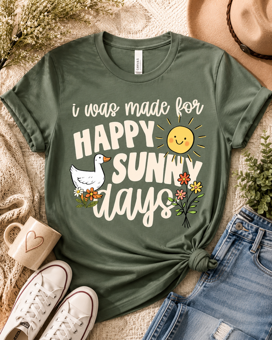 I Was Made For Happy Sunny Days retro sun and goose graphic tee - The Sassy Saddle